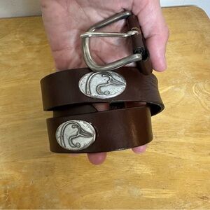Genuine Leather Men’s Belt 35” Brown Silver Duck Head Medallions Western Hunting